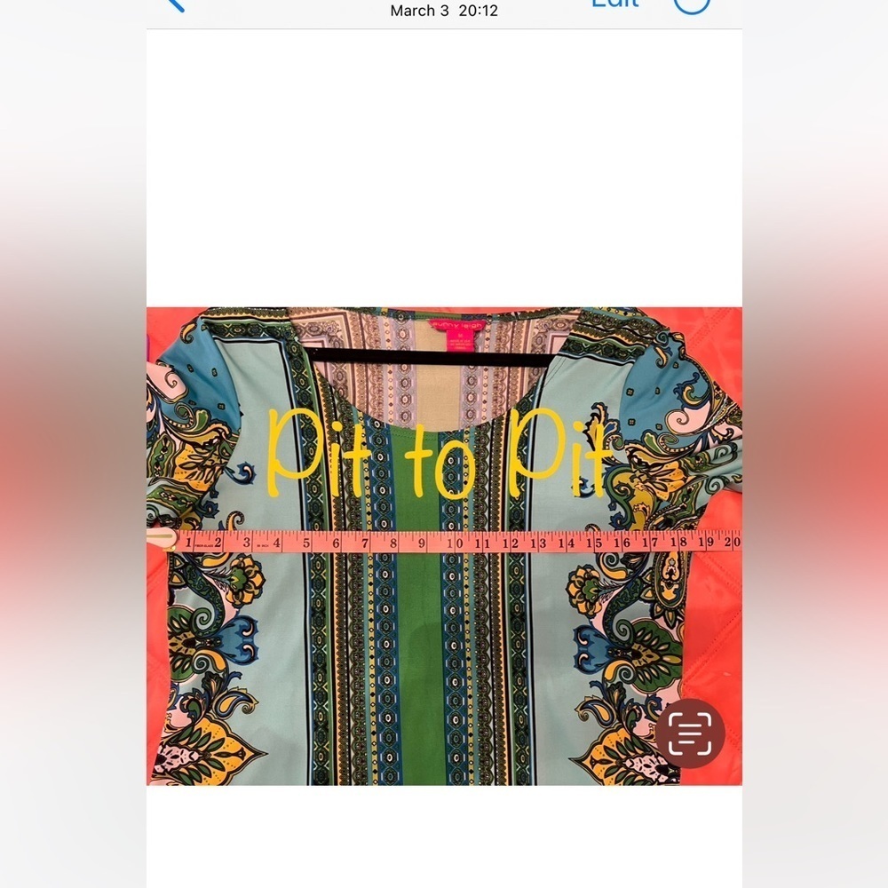 Sunny Leigh Green Turquoise Blue Floral Henna Striped Sheath Dress Medium - Picture 6 of 7